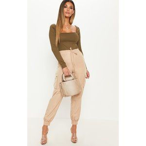NWT KHAKI LONG SLEEVE SQUARE NECK RIB TOP